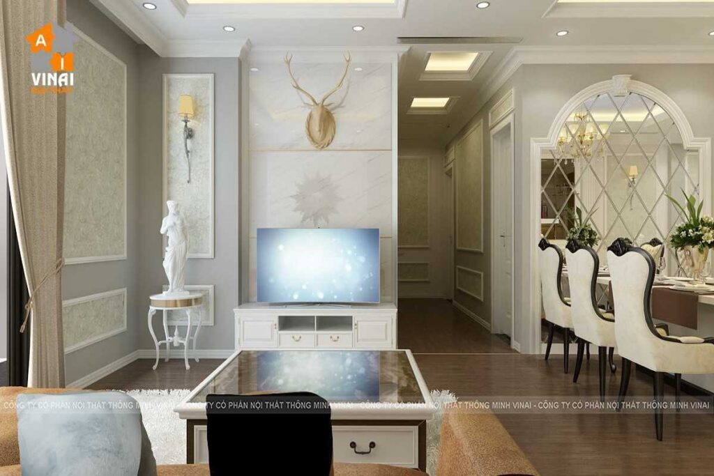 Nội thất tân cổ điển phòng khách chung cư Madarin 2-7