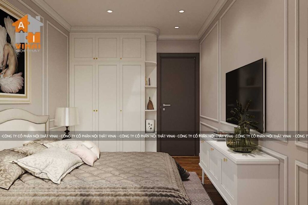 Nội thất tân cổ điển phòng ngủ 2 chung cư Dcapital căn C704-2PN-2