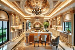 Mẫu thiết kế phòng bếp biệt thự tân cổ điển với thiết kế đảo bếp trung tâm 1
