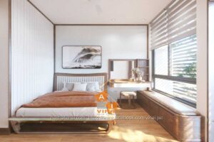 Phòng ngủ nhà ống 4x15m- giường gỗ óc chó tự nhiên -0