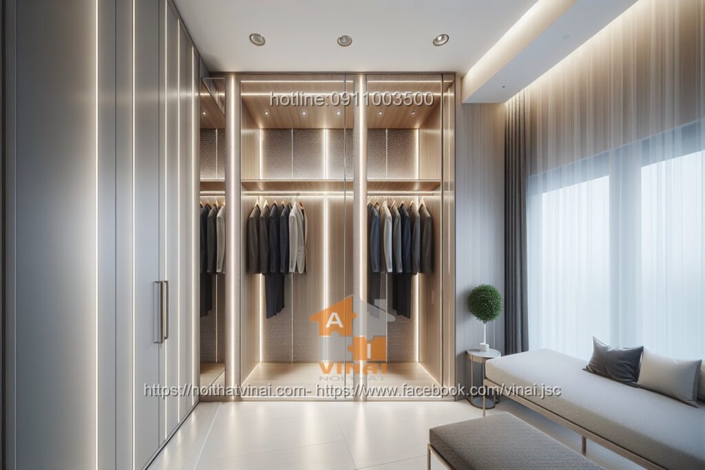 Phòng thay đồ- Tủ quần áo cánh kính khung nhôm 11