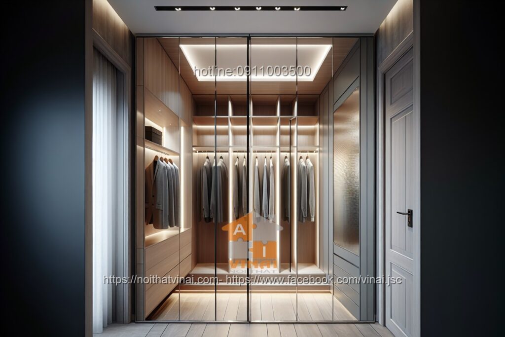 Phòng thay đồ- Tủ quần áo cánh kính khung nhôm 15