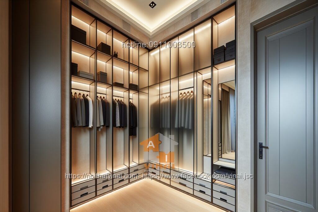 Phòng thay đồ- Tủ quần áo cánh kính khung nhôm 16