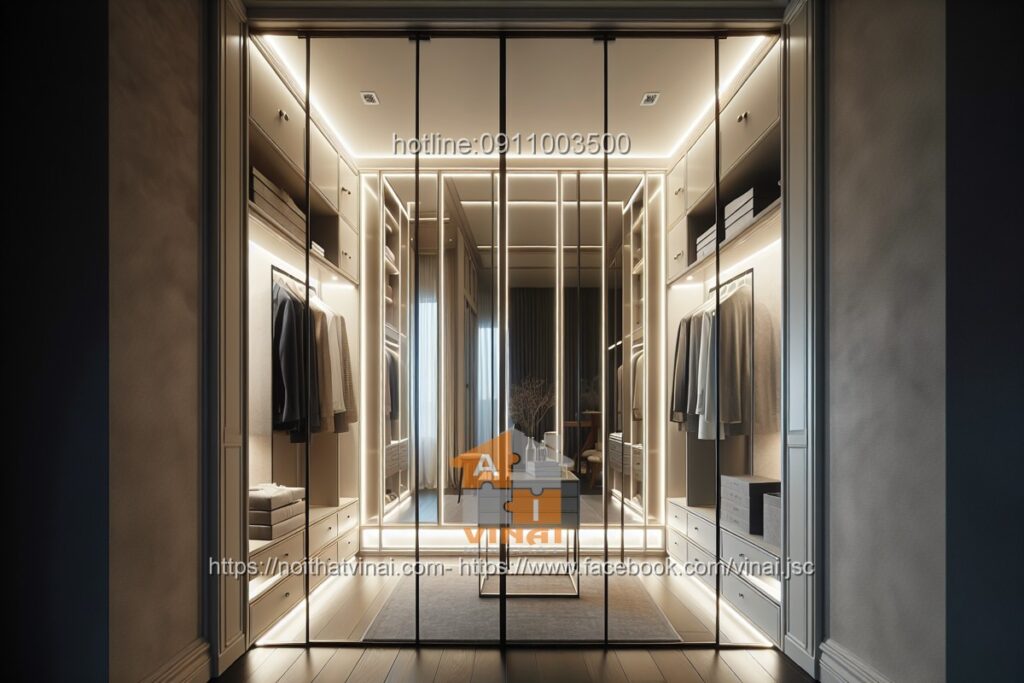 Phòng thay đồ- Tủ quần áo cánh kính khung nhôm 18
