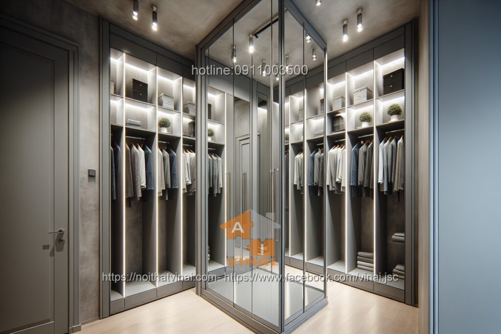 Phòng thay đồ- Tủ quần áo cánh kính khung nhôm 20