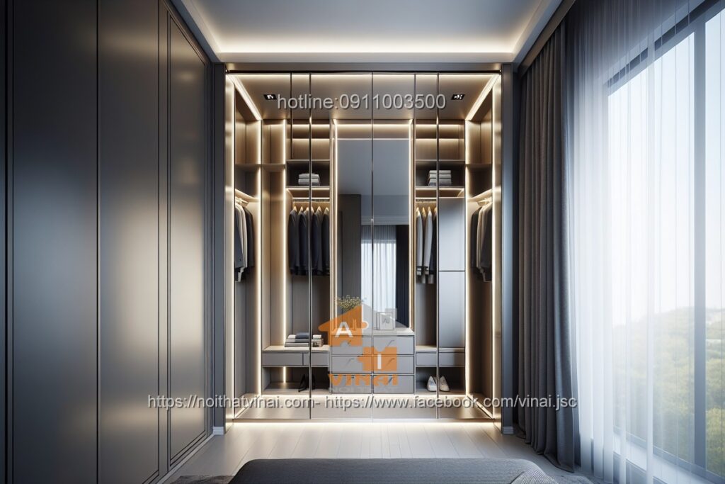 Phòng thay đồ- Tủ quần áo cánh kính khung nhôm 22