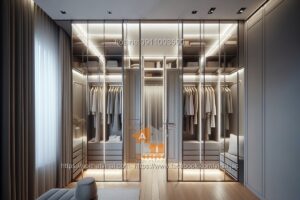 Phòng thay đồ- Tủ quần áo cánh kính khung nhôm 26