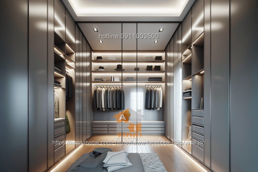 Phòng thay đồ- Tủ quần áo cánh kính khung nhôm 27