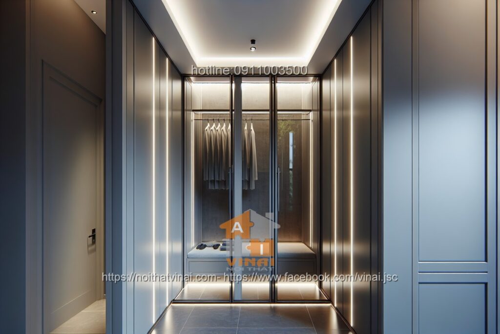 Phòng thay đồ- Tủ quần áo cánh kính khung nhôm 28