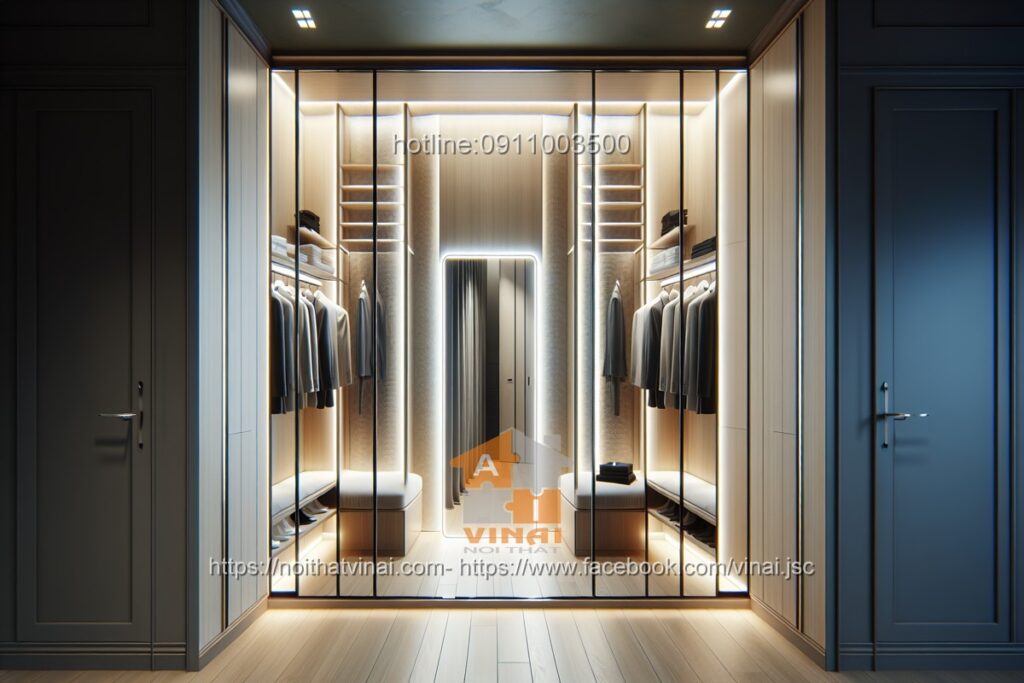 Phòng thay đồ- Tủ quần áo cánh kính khung nhôm 3