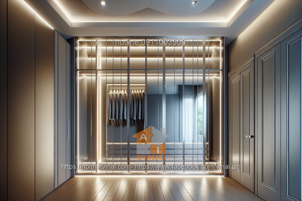 Phòng thay đồ- Tủ quần áo cánh kính khung nhôm 30