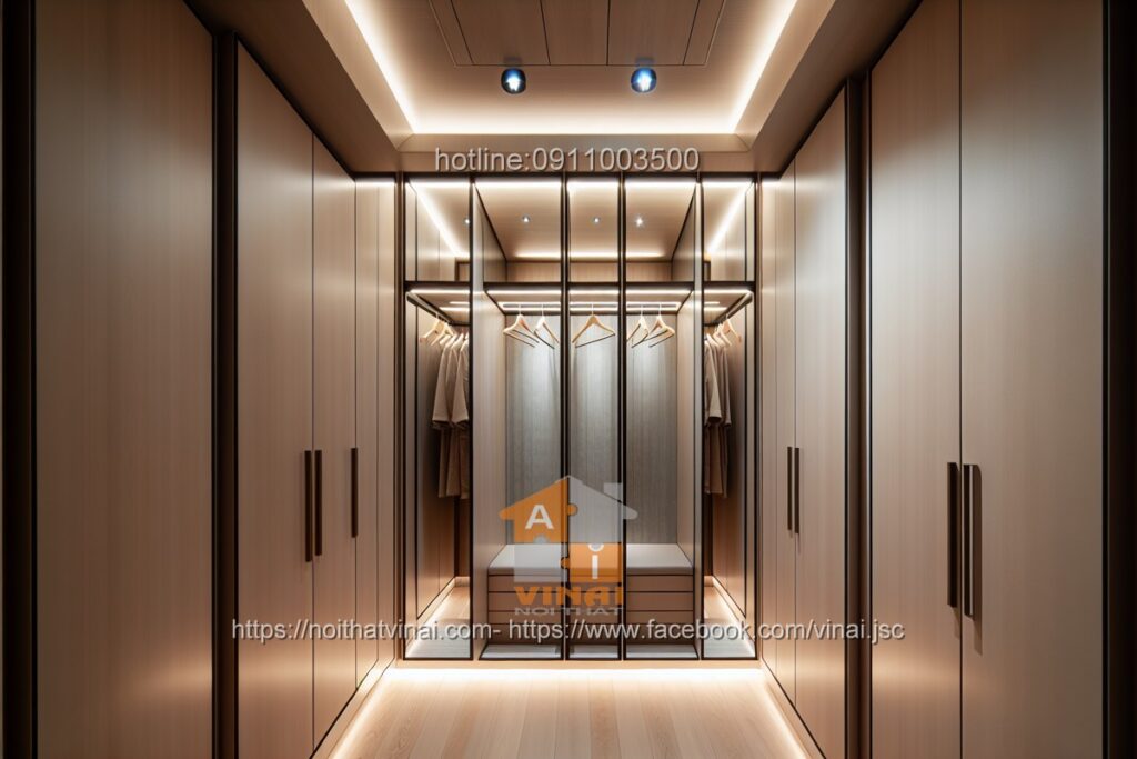Phòng thay đồ- Tủ quần áo cánh kính khung nhôm 8