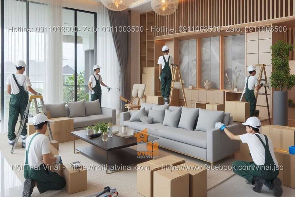 Thi công nội thất phòng khách biệt thự nhà vườn