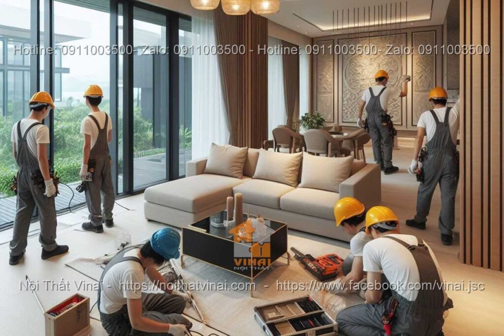 Thi công nội thất phòng khách hiện đại