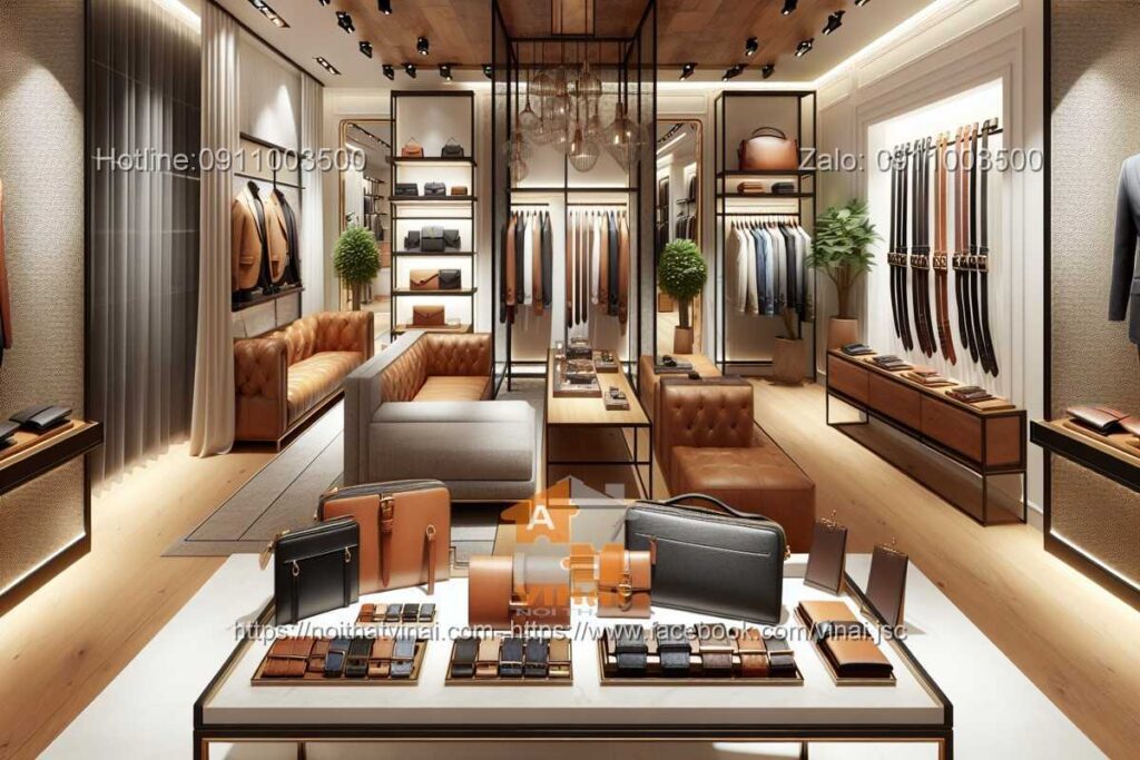 Thiết kế cửa hàng dây lưng ví da 10