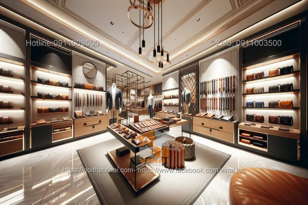 Thiết kế cửa hàng dây lưng ví da 2
