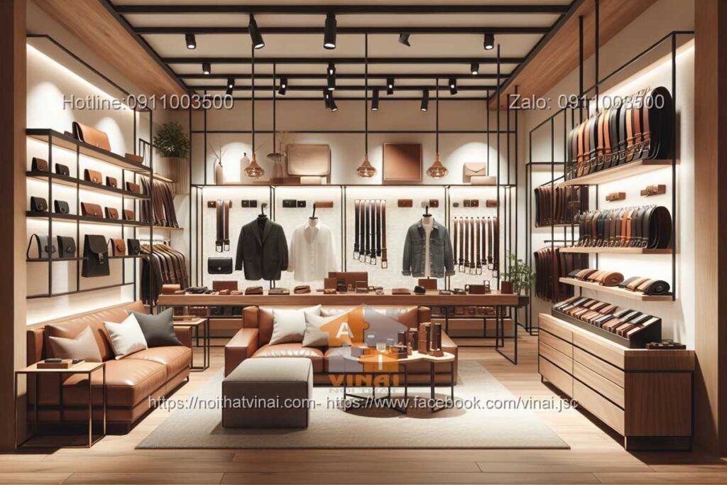 Thiết kế cửa hàng dây lưng ví da 4