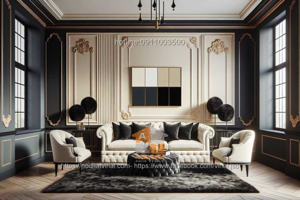 Thiết kế nội thất gam màu đen kết hợp màu kem