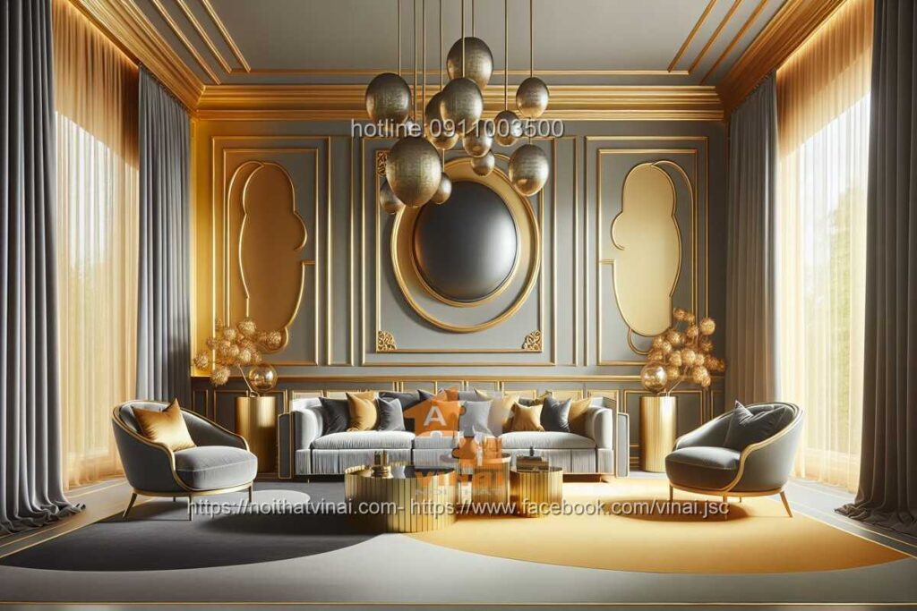 Thiết kế nội thất gam màu xám pha vàng