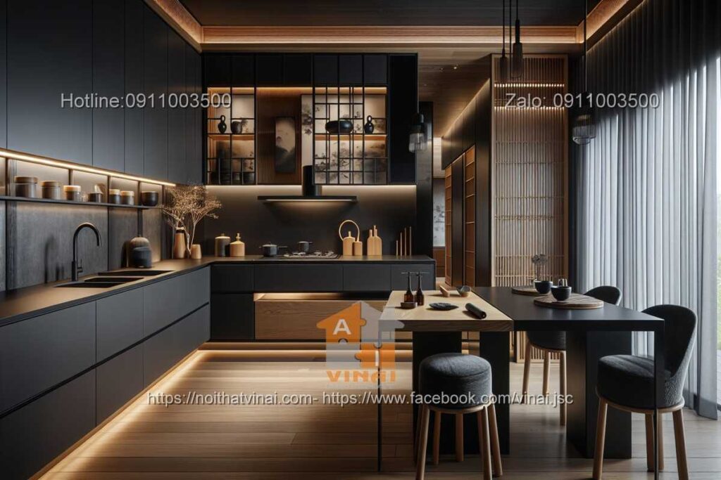 Thiết kế phòng bếp kiểu Nhật gam màu tối -10