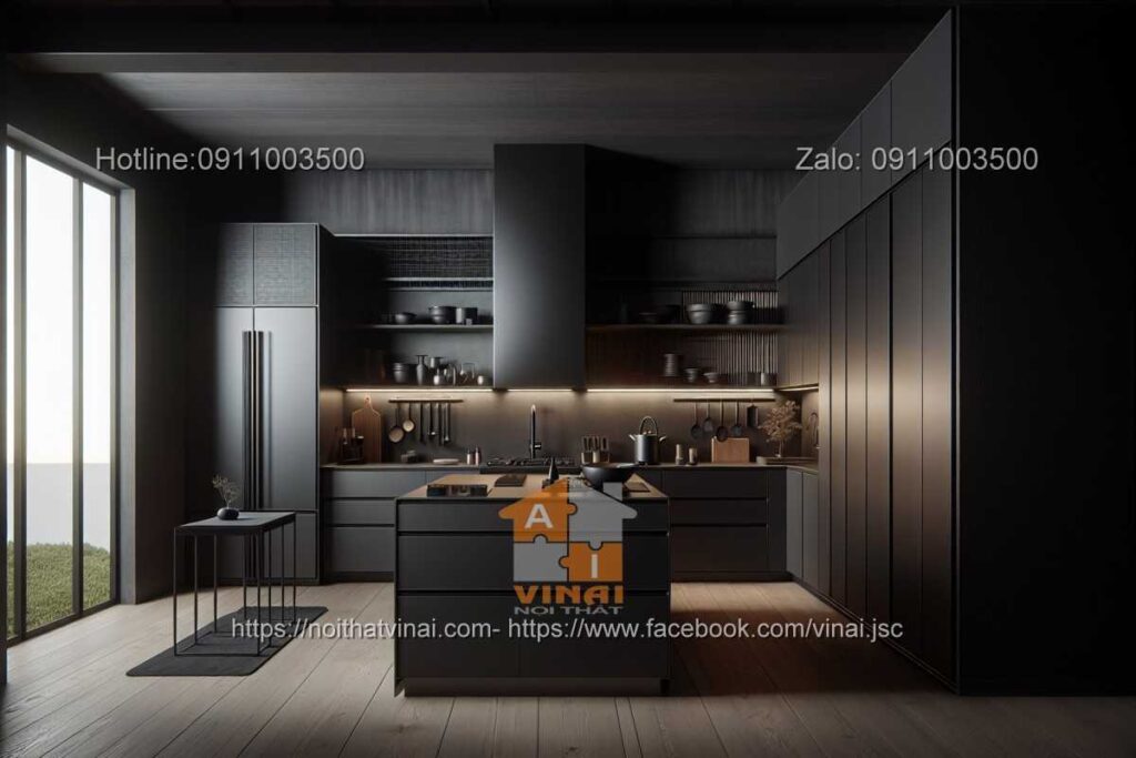 Thiết kế phòng bếp kiểu Nhật gam màu tối -3