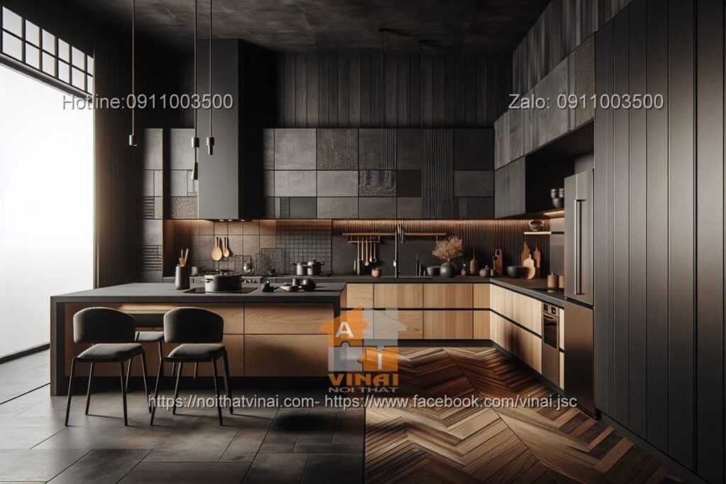 Thiết kế phòng bếp kiểu Nhật gam màu tối -4