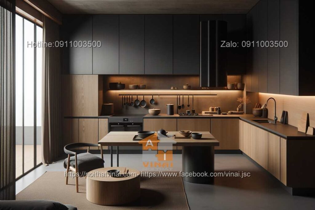 Thiết kế phòng bếp kiểu Nhật gam màu tối -5