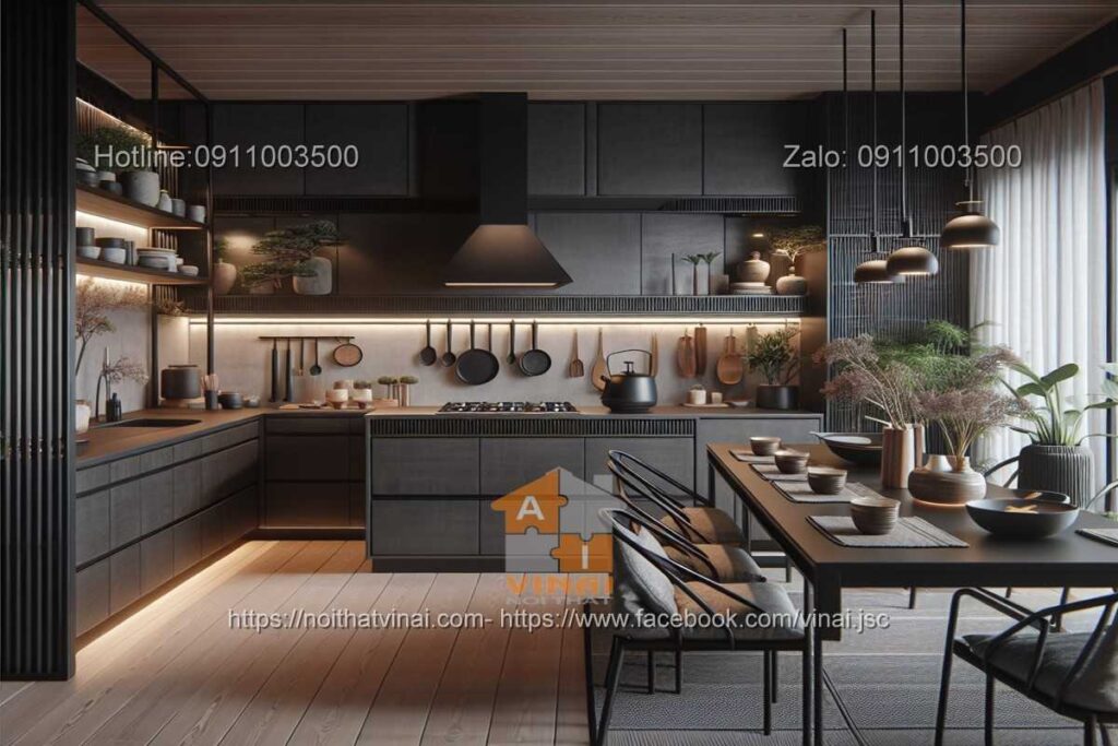 Thiết kế phòng bếp kiểu Nhật gam màu tối -6
