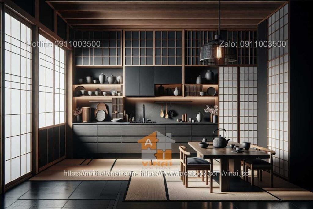 Thiết kế phòng bếp kiểu Nhật gam màu tối -8