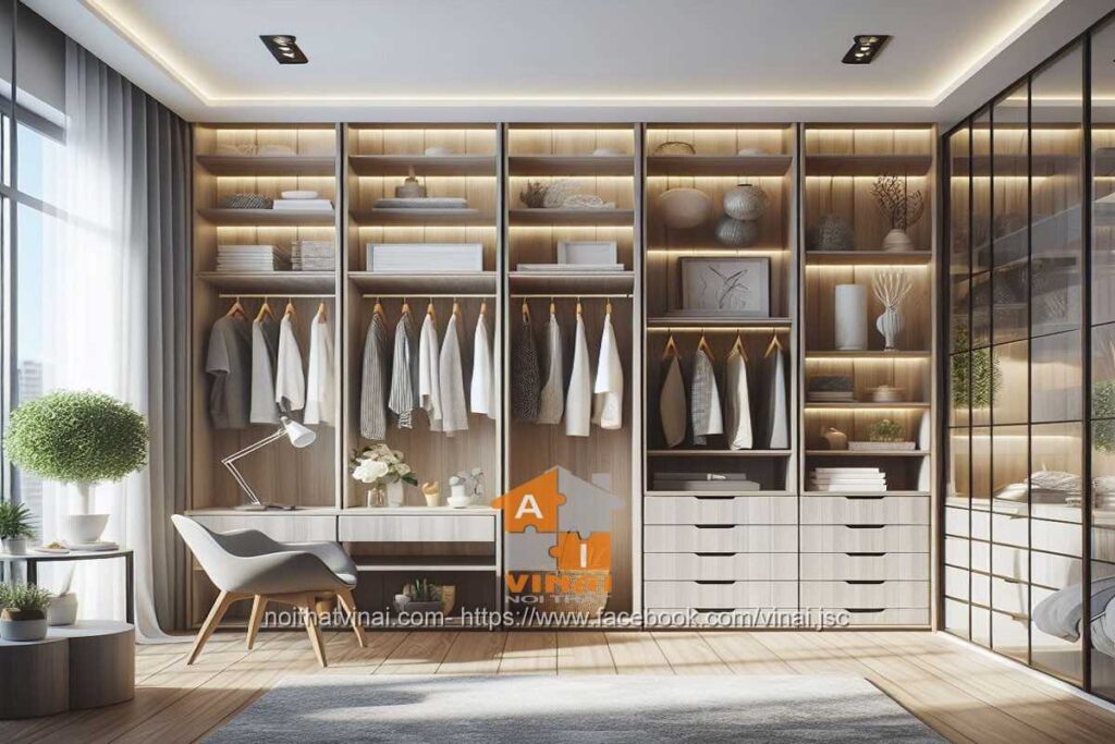 Tủ áo MDF cánh kính 2